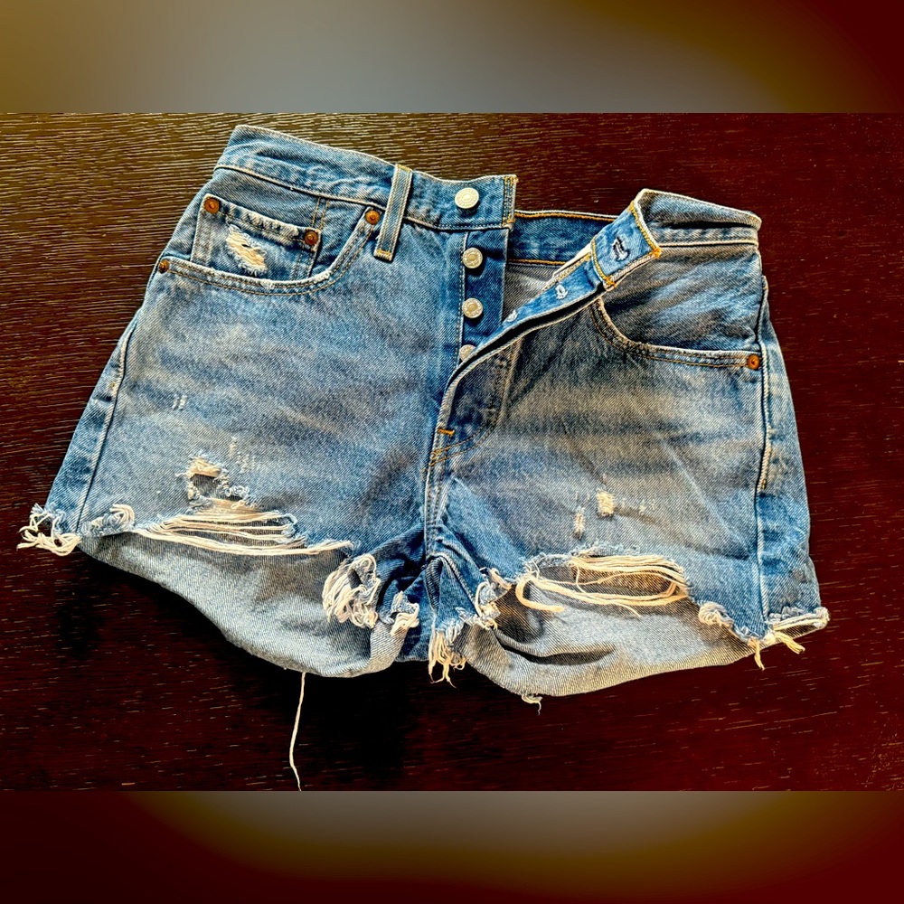 Levi's Blue Distressed Jean Shorts